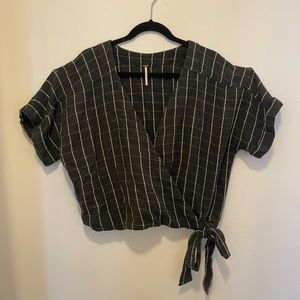 Free People Checkered Wrap Top, with Side-Facing Tie at Waistline